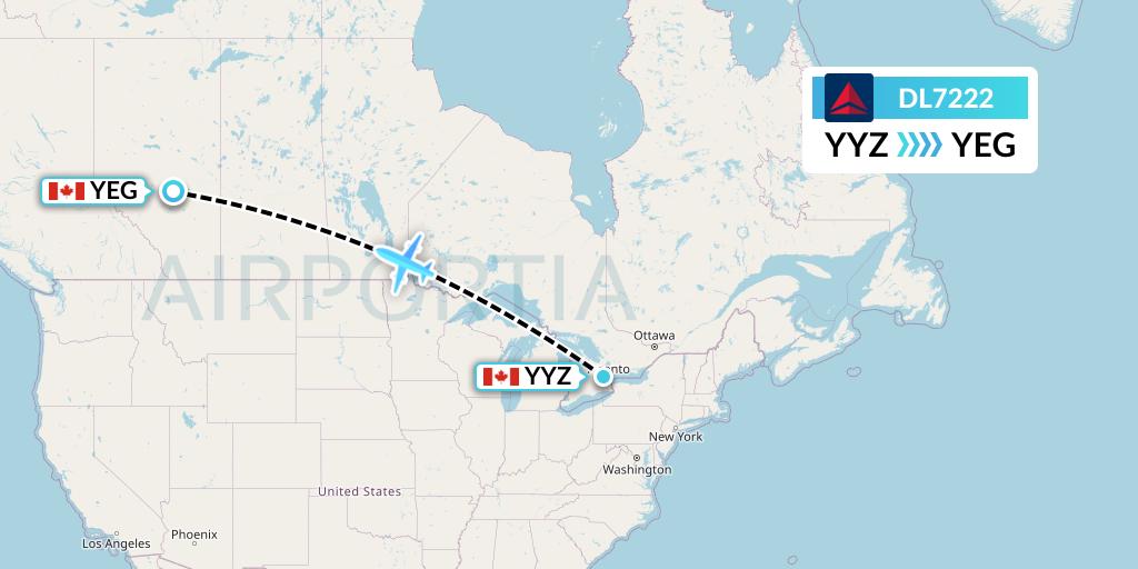 DL7222 Delta Air Lines Flight Map: Toronto to Edmonton