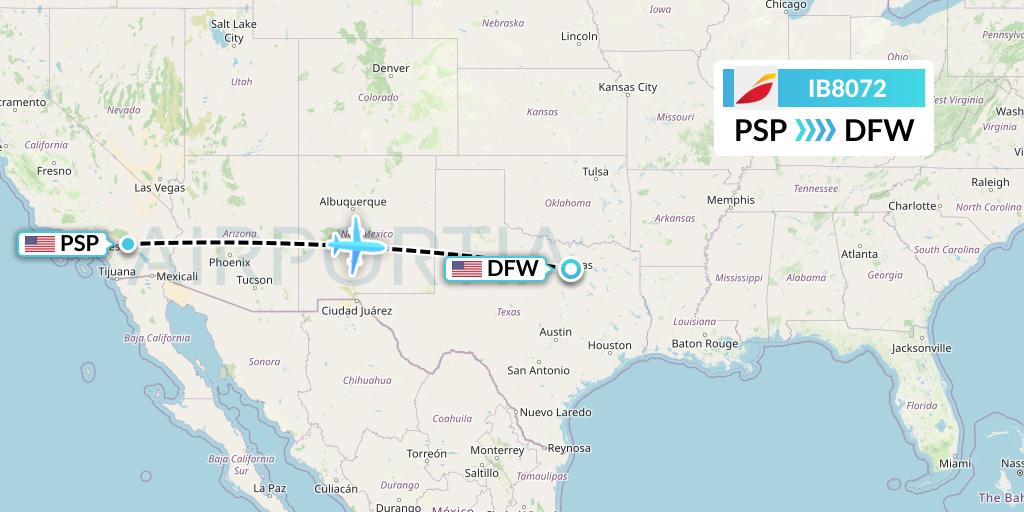 IB8072 Iberia Flight Map: Palm Springs to Dallas