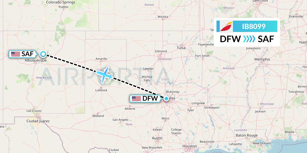 IB8099 Iberia Flight Map: Dallas to Santa Fe