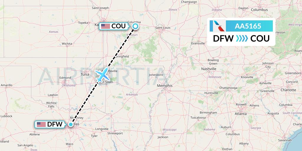AA5165 American Airlines Flight Map: Dallas to Columbia