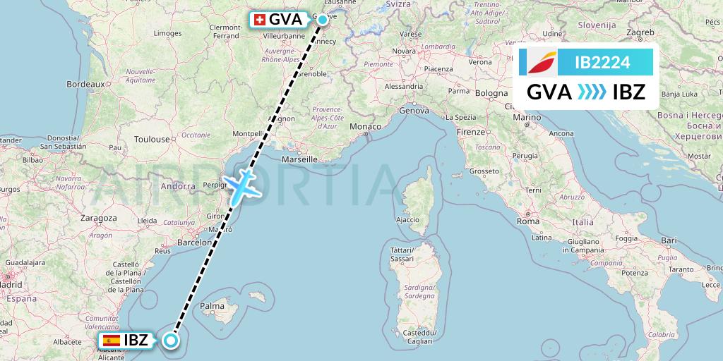 IB2224 Iberia Flight Map: Geneva to Ibiza
