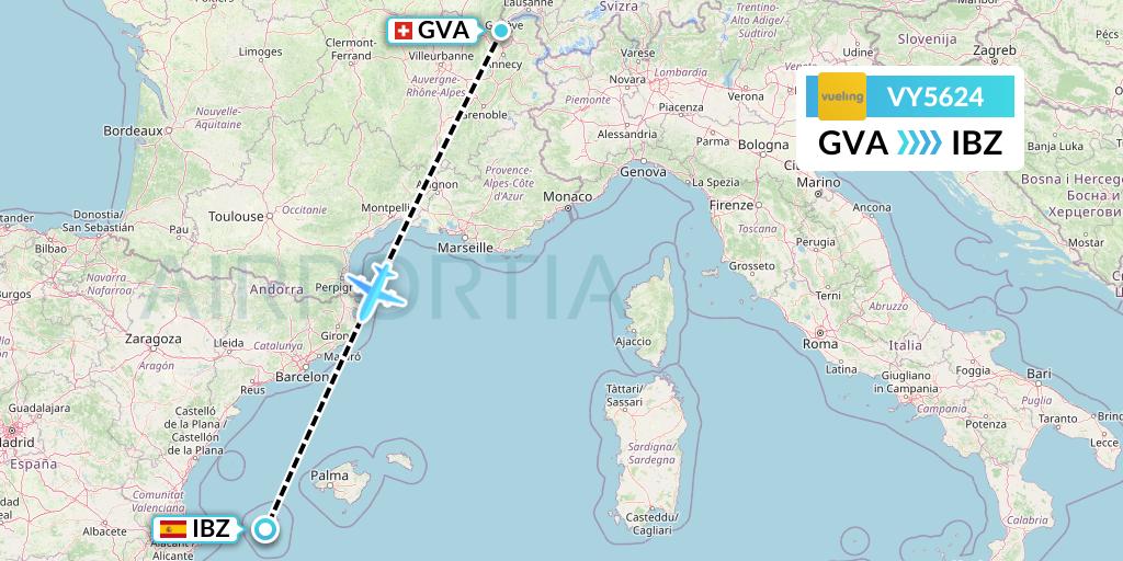 VY5624 Vueling Flight Map: Geneva to Ibiza