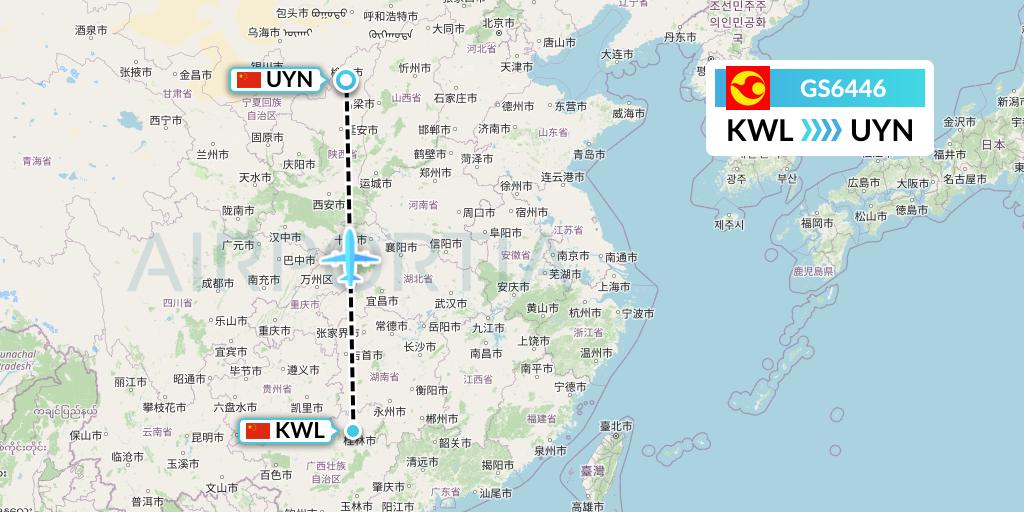 GS6446 Tianjin Airlines Flight Map: Guilin to Yulin