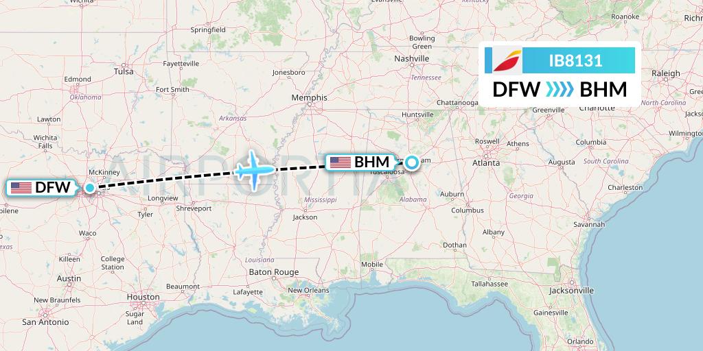 IB8131 Iberia Flight Map: Dallas to Birmingham