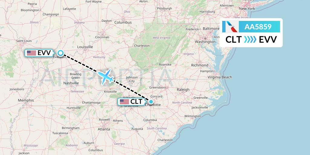 AA5859 American Airlines Flight Map: Charlotte to Evansville