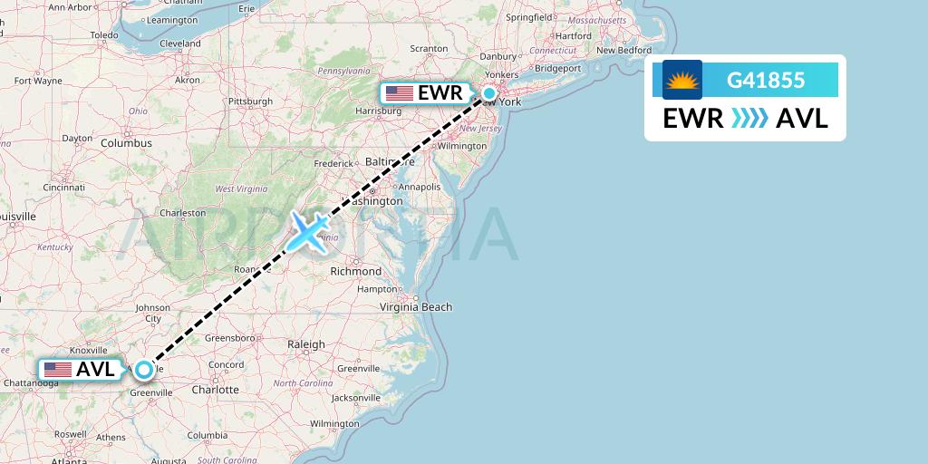 G41855 Allegiant Air Flight Map: New York to Asheville