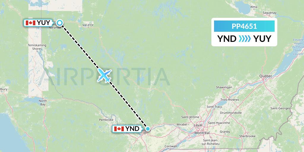 PP4651 Jet Aviation Business Jets Flight Map: Gatineau to Rouyn