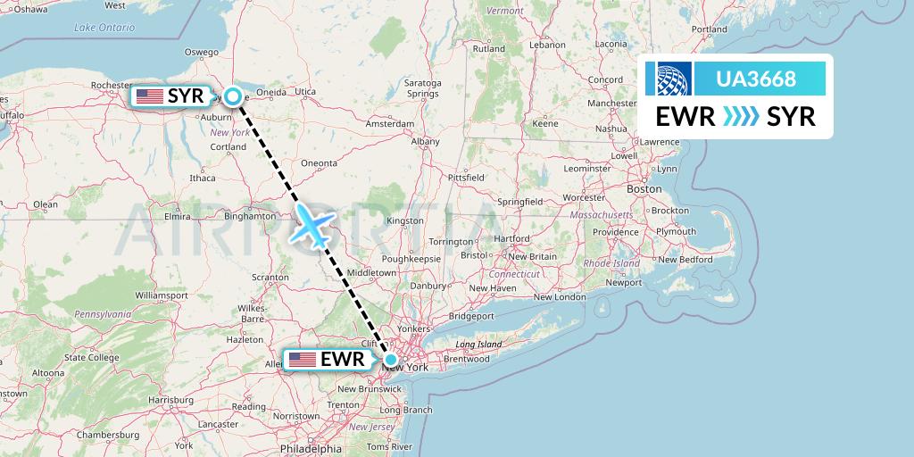 UA3668 United Airlines Flight Map: New York to Syracuse