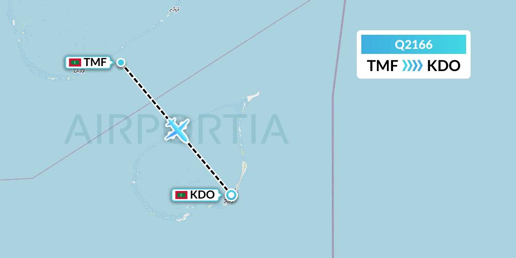 Q2166 Maldivian Flight Map: Thimarafushi Island to Kadhdhoo Island