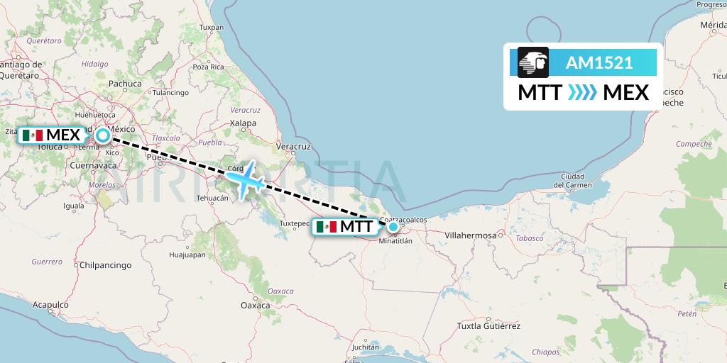 AM1521 Aeromexico Flight Map: Minatitlan to Mexico City