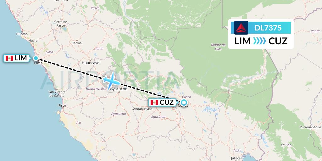DL7375 Delta Air Lines Flight Map: Lima to Cusco