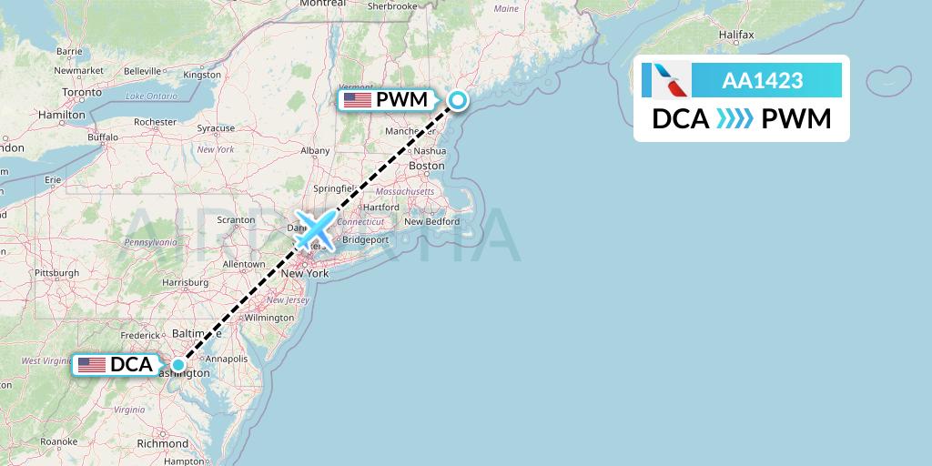 AA1423 American Airlines Flight Map: Washington to Portland