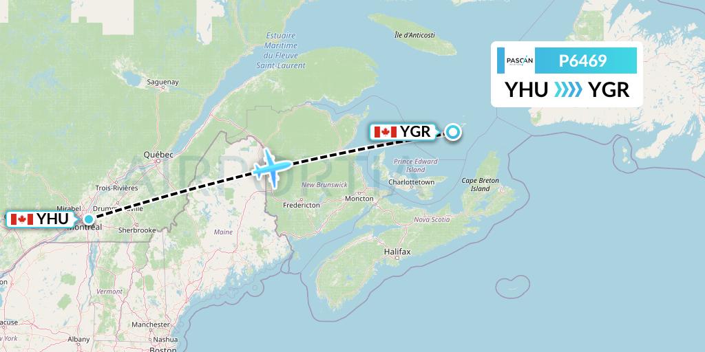 P6469 Pascan Aviation Flight Map: Montreal to Iles-de-la-Madeleine
