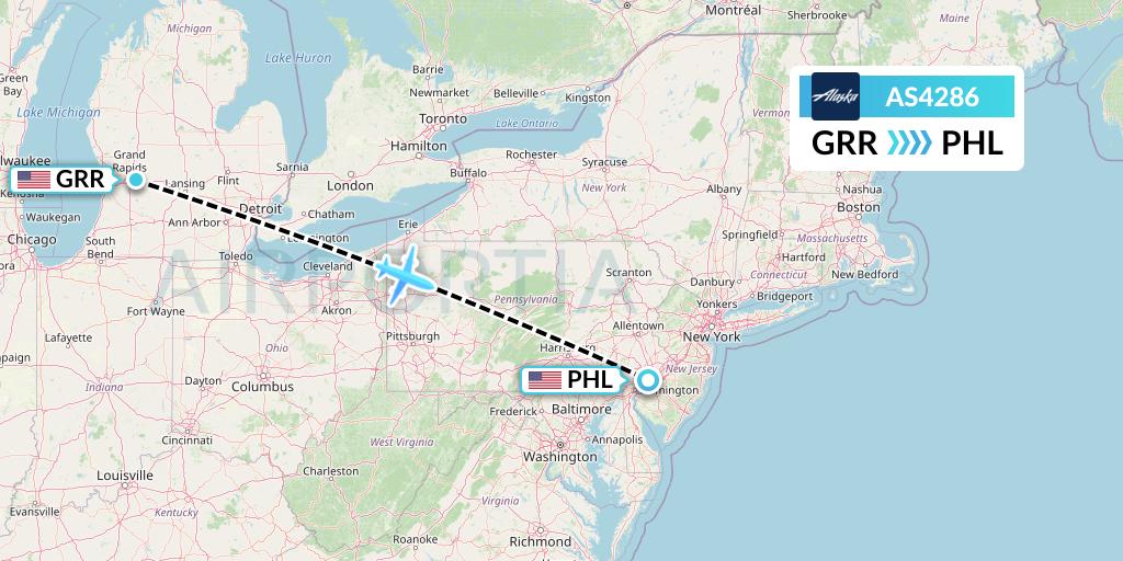 AS4286 Alaska Airlines Flight Map: Grand Rapids to Philadelphia
