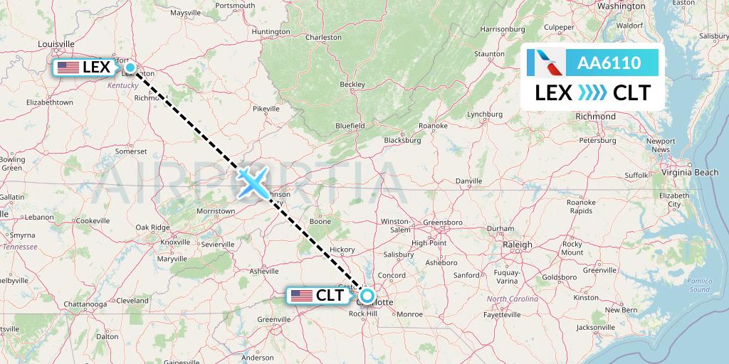 AA6110 American Airlines Flight Map: Lexington to Charlotte