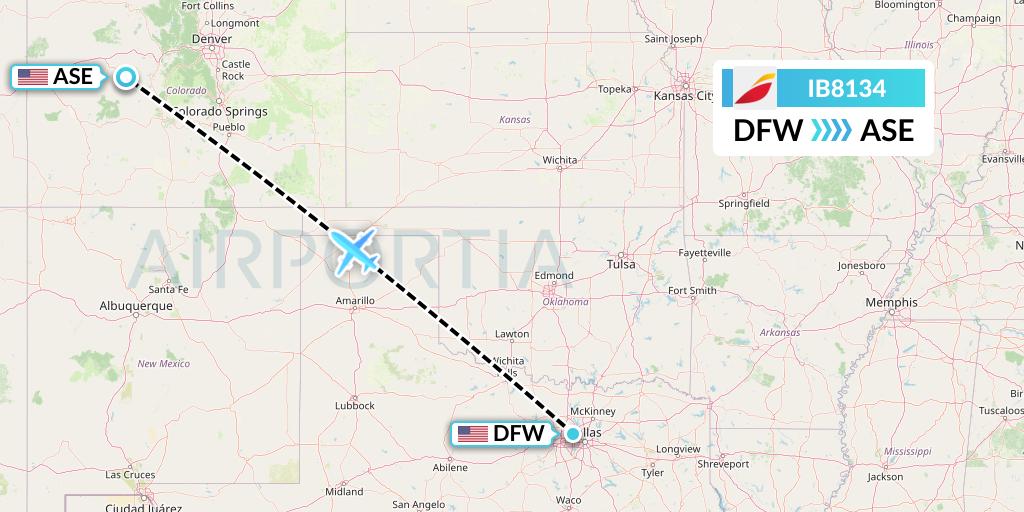 IB8134 Iberia Flight Map: Dallas to Aspen