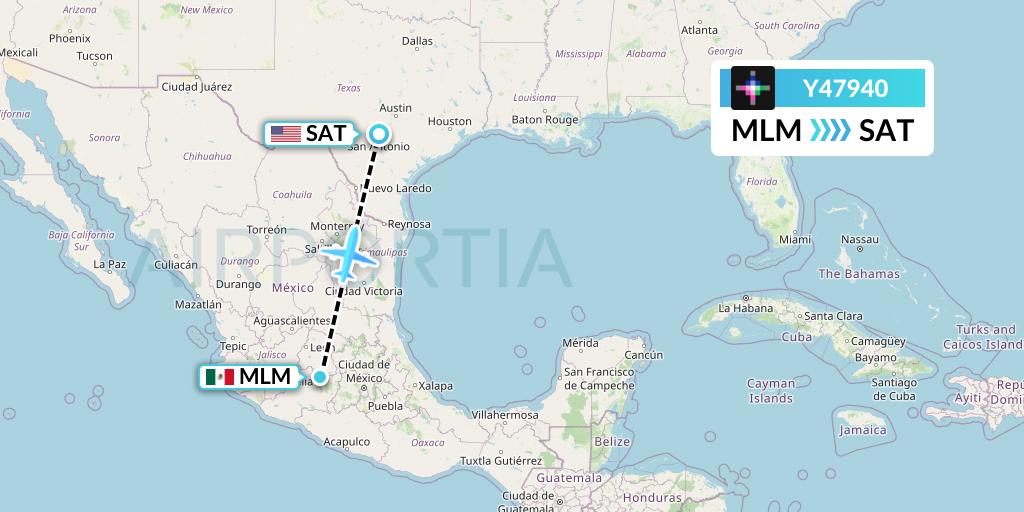 Y47940 Volaris Flight Map: Morelia to San Antonio