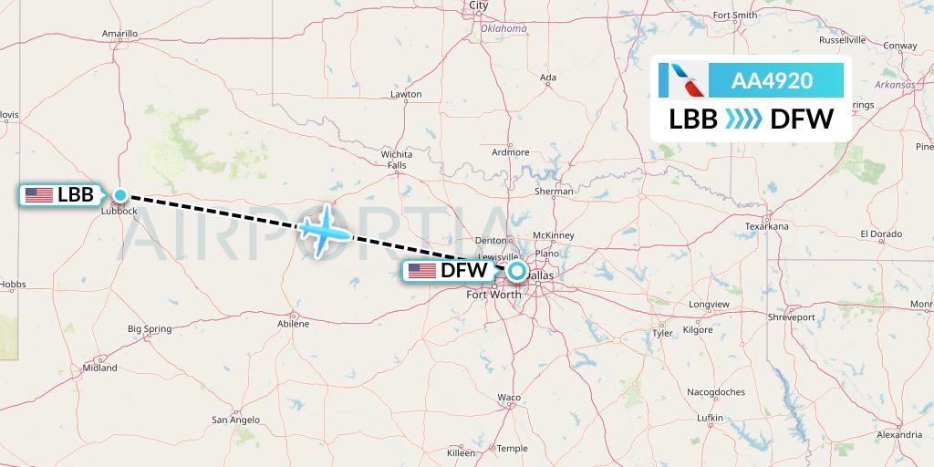 AA4920 American Airlines Flight Map: Lubbock to Dallas