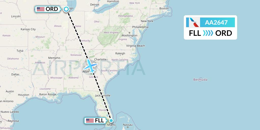 AA2647 American Airlines Flight Map: Fort Lauderdale to Chicago