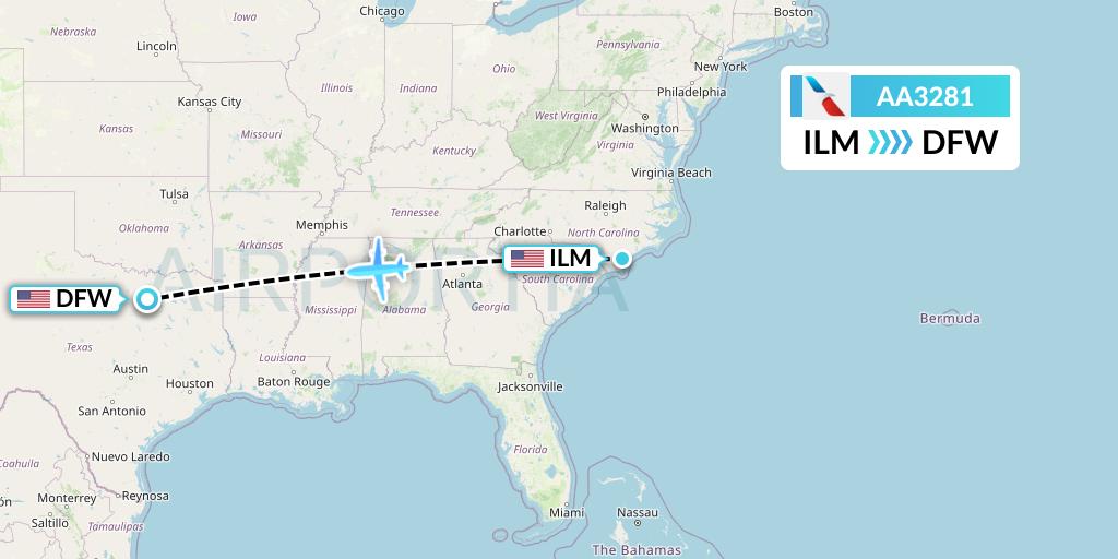 AA3281 American Airlines Flight Map: Wilmington to Dallas