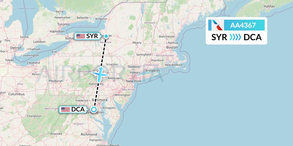 AA4367 American Airlines Flight Map: Syracuse to Washington