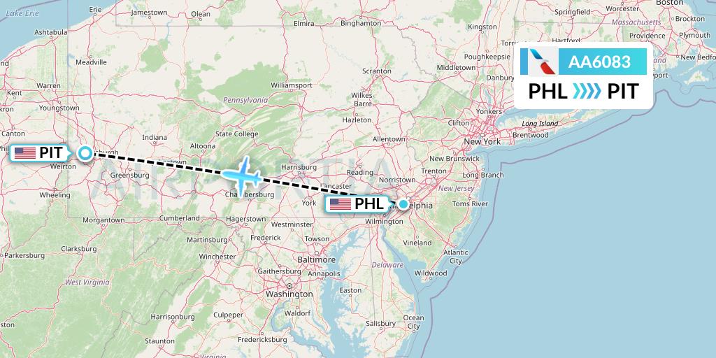 AA6083 American Airlines Flight Map: Philadelphia to Pittsburgh
