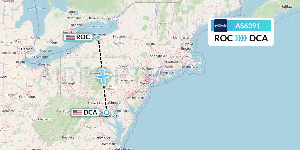 AS6391 Alaska Airlines Flight Map: Rochester to Washington