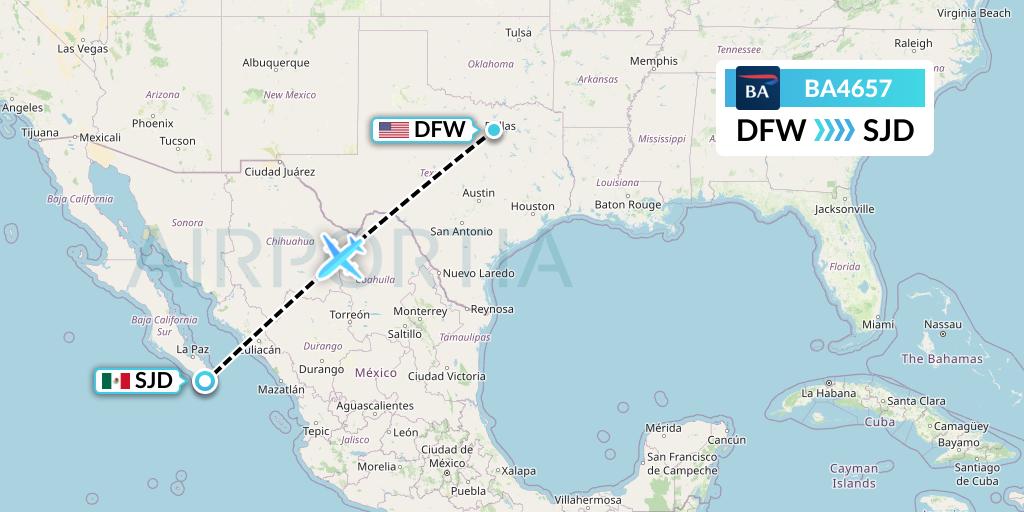 BA4657 British Airways Flight Map: Dallas to San Jose del Cabo