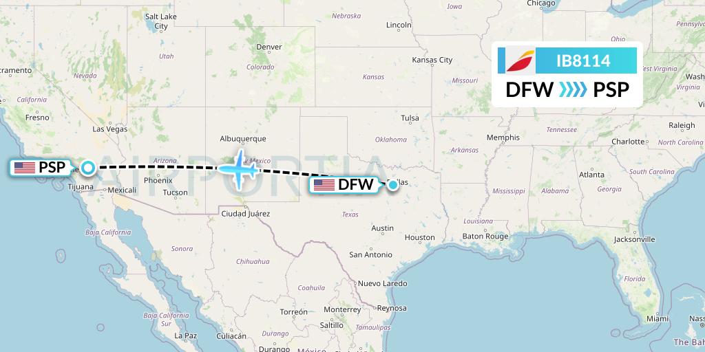 IB8114 Iberia Flight Map: Dallas to Palm Springs