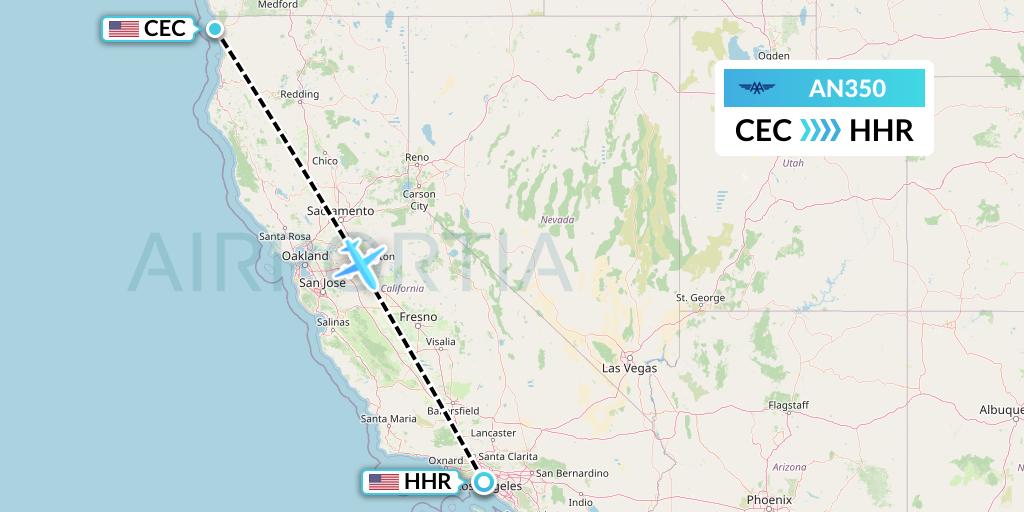 AN350 Advanced Air Flight Map: Crescent City to Hawthorne