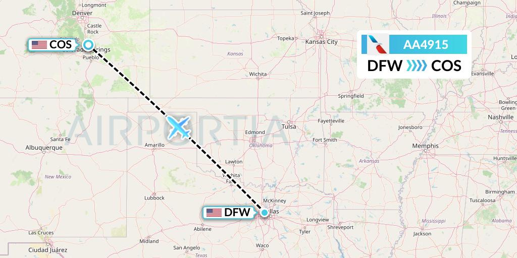 AA4915 American Airlines Flight Map: Dallas to Colorado Springs