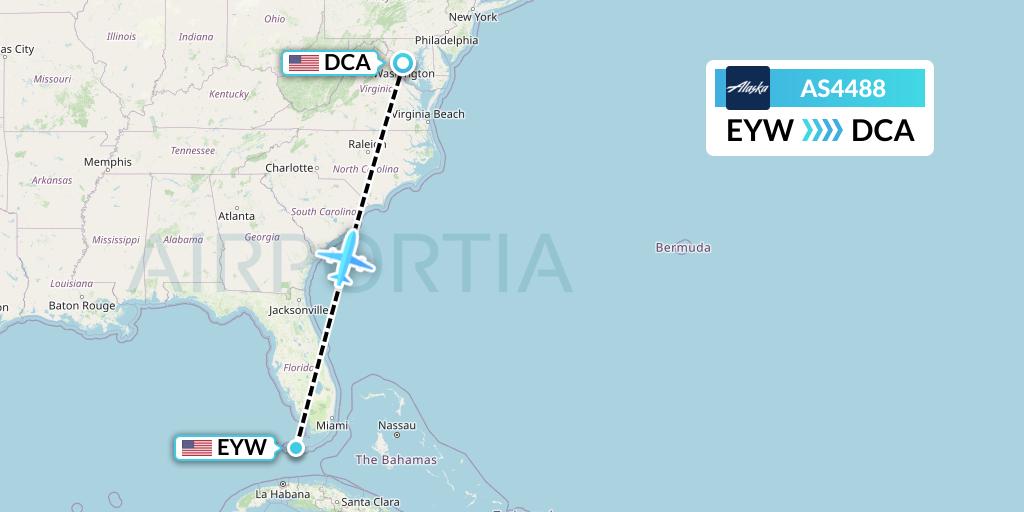 AS4488 Alaska Airlines Flight Map: Key West to Washington