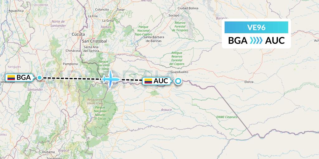 VE96 Easyfly Flight Map: Bucaramanga to Arauca