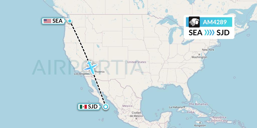 AM4289 Aeromexico Flight Map: Seattle to San Jose del Cabo