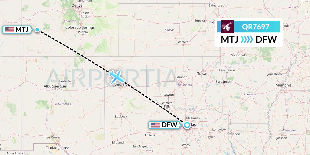 QR7697 Qatar Airways Flight Map: Montrose to Dallas