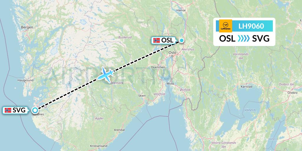 LH9060 Lufthansa Flight Map: Oslo to Stavanger