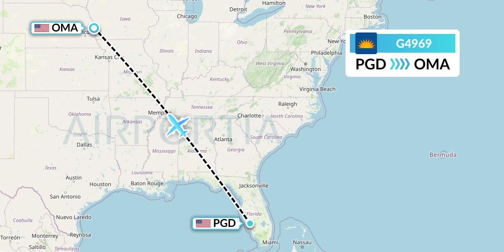 G4969 Allegiant Air Flight Map: Punta Gorda to Omaha