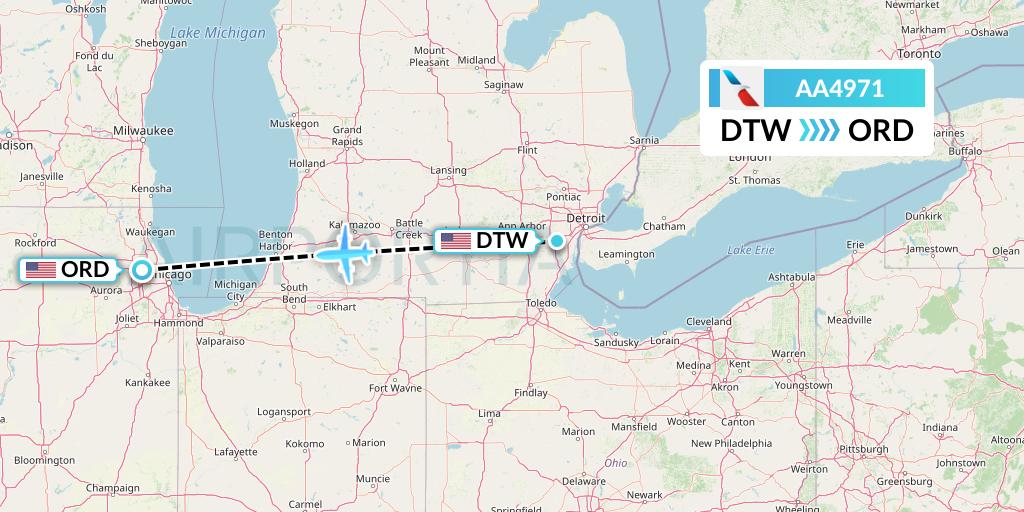 AA4971 American Airlines Flight Map: Detroit to Chicago