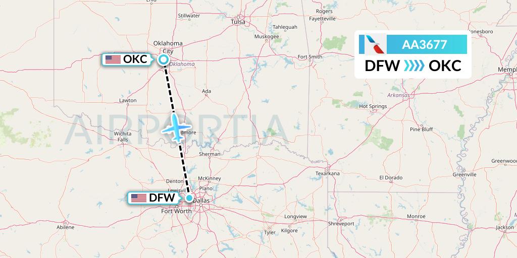AA3677 American Airlines Flight Map: Dallas to Oklahoma City
