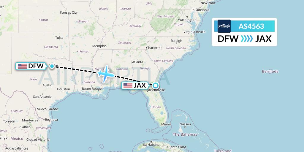 AS4563 Alaska Airlines Flight Map: Dallas to Jacksonville