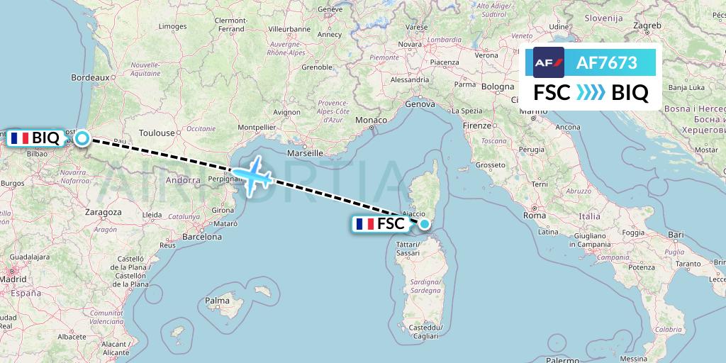 AF7673 Air France Flight Map: Figari to Biarritz