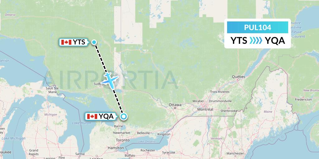 PUL104 Ornge Air Flight Map: Timmins to Muskoka