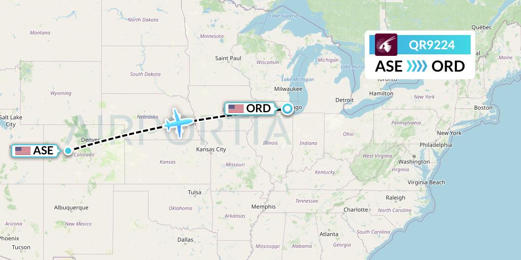 QR9224 Qatar Airways Flight Map: Aspen to Chicago