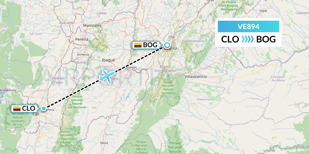 VE894 Easyfly Flight Map: Cali to Bogota
