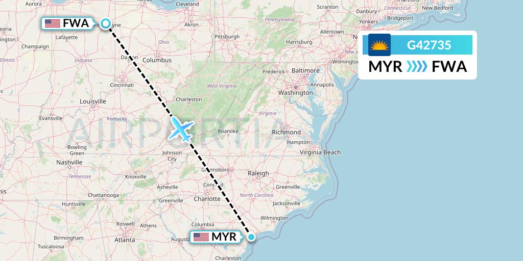 G42735 Allegiant Air Flight Map: Myrtle Beach to Fort Wayne