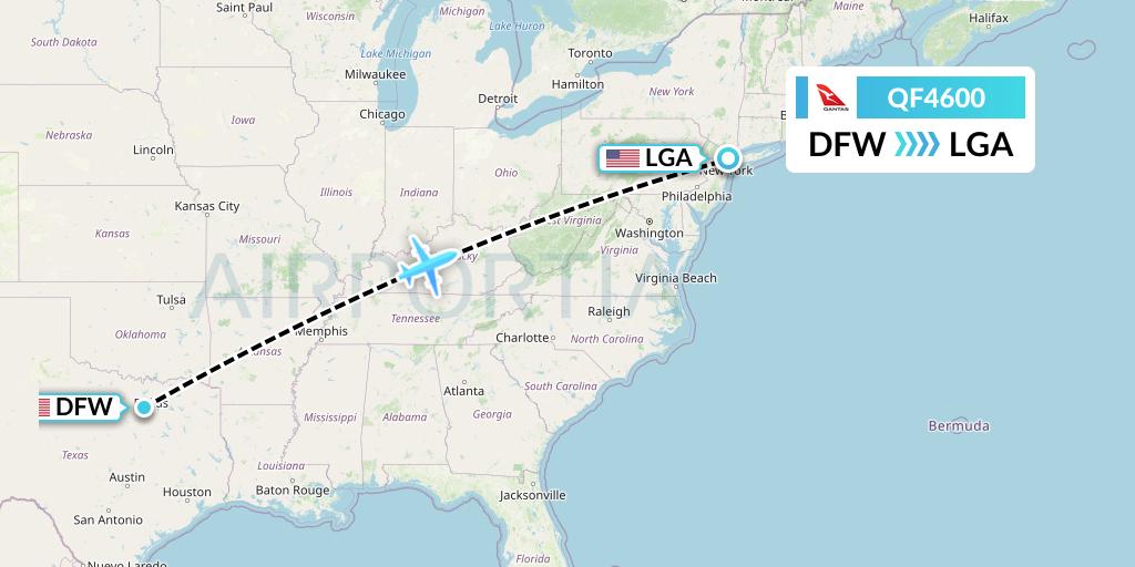 QF4600 Qantas Flight Map: Dallas to New York
