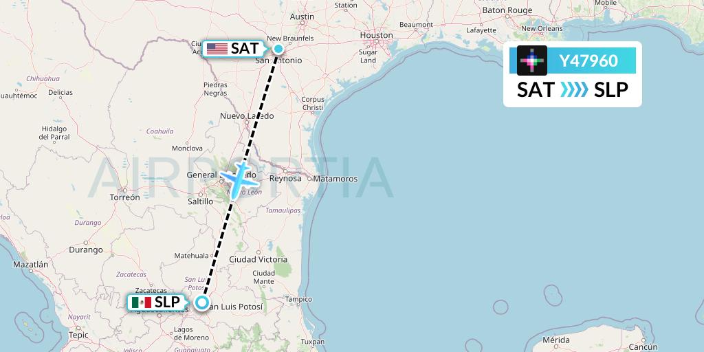 Y47960 Volaris Flight Map: San Antonio to San Luis Potosi