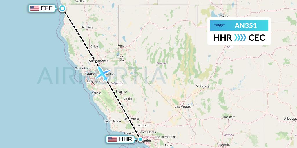 AN351 Advanced Air Flight Map: Hawthorne to Crescent City