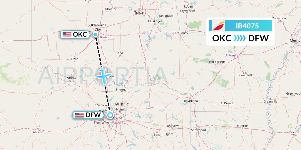 IB4075 Iberia Flight Map: Oklahoma City to Dallas
