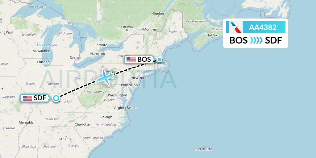 AA4382 American Airlines Flight Map: Boston to Louisville